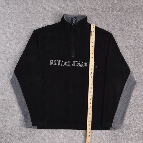 Y2K Nautica XL Black & Gray Long Sleeve 1/4 Zip Fleece Pullover Sweatshirt - Picture 3 of 9